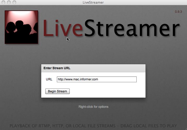 LiveStreamer 0.9 : Main window