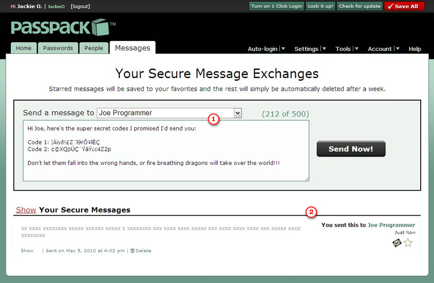 Passpack DESKTOP 2.2 : Messages screen