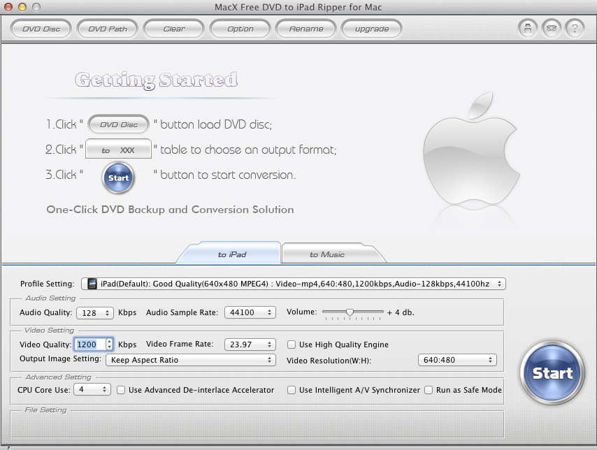 MacX Free DVD to iPad Ripper for Mac 2.0 : Main window