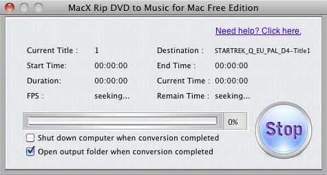 MacX Rip DVD to Music for Mac Free Edition 2.0 : Converting