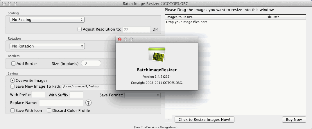 Batch Image Resizer 1.4 : Main Window