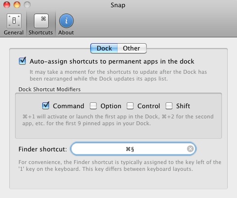 Snap 1.2 : Shortcuts