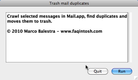 Trash mail duplicates 1.0 : Program Window