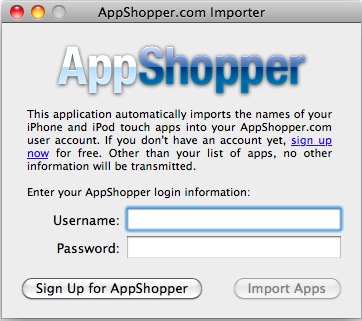 AppShopper.com Importer 1.0 : Main window