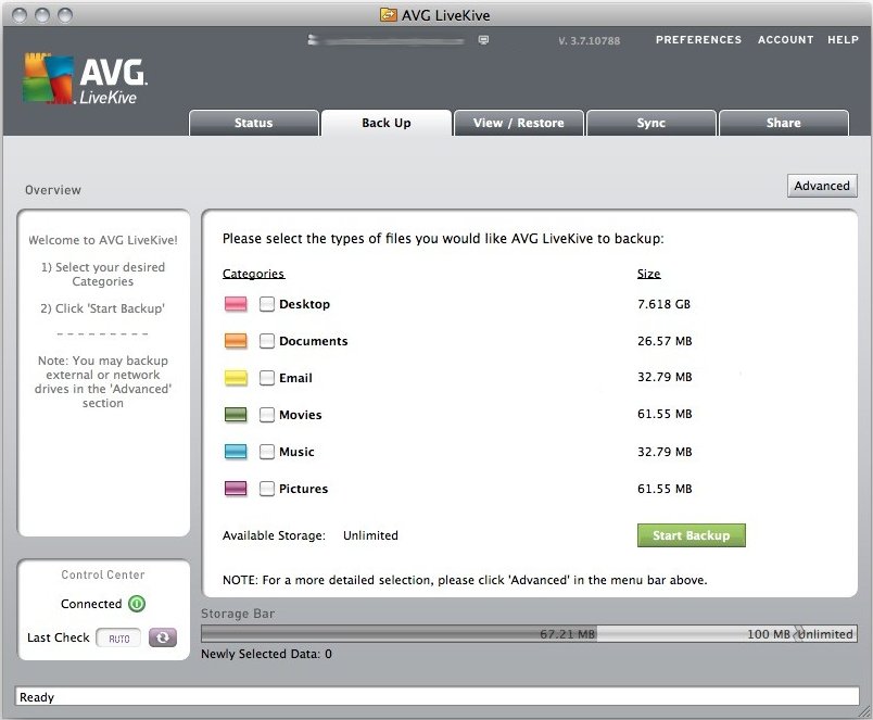 AVG LiveKive 1.0 : Main interface