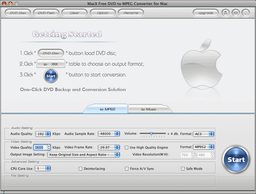MacX Free DVD to MPEG Converter for Mac 2.0 : Main Window
