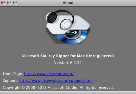 Aiseesoft Blu-ray Ripper for Mac 6.2 : About window