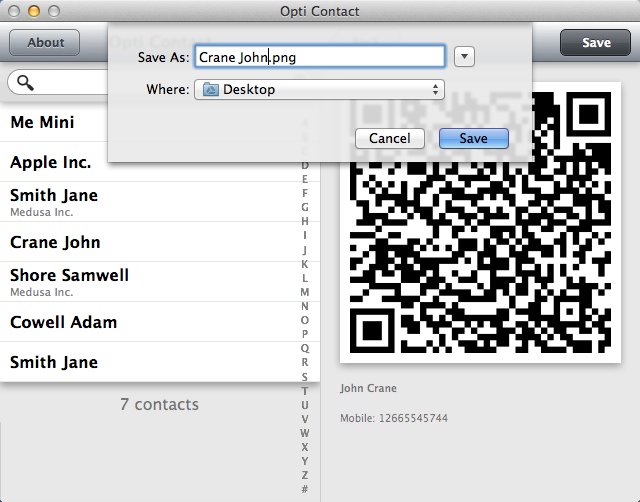 Opti Contact 1.1 : Saving Contact Barcode