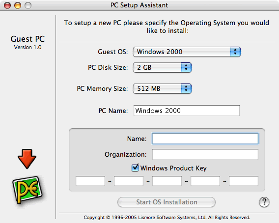 Guest PC 1.0 : Main window