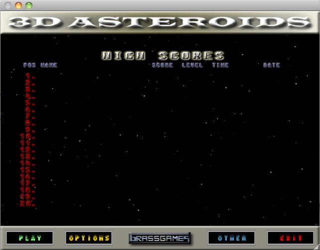 3D Asteroids 1.4 : Main menu