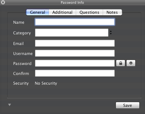 Password Tote for Mac OS X 1.1 : New password