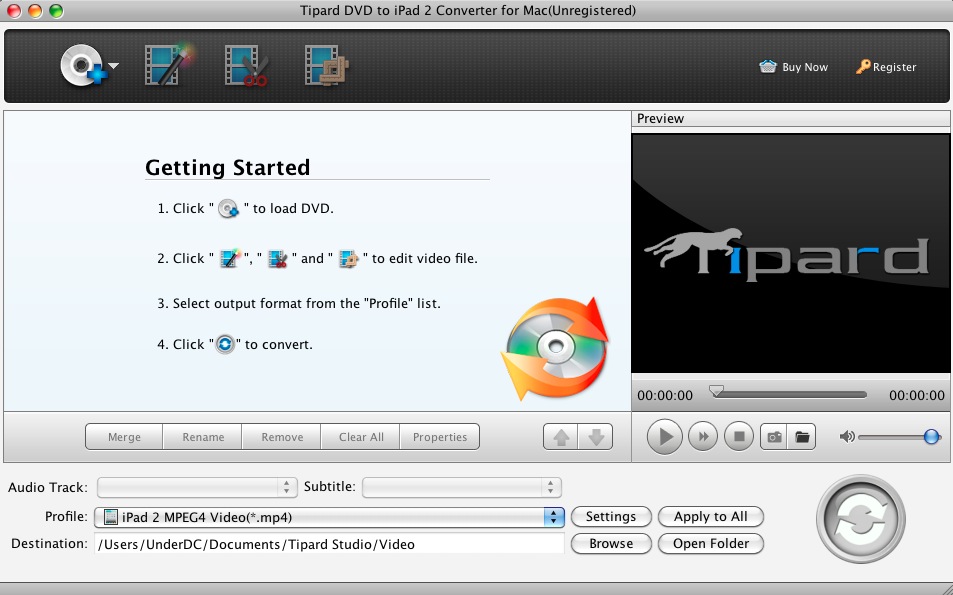 Tipard DVD to iPad 2 Converter for Mac 3.6 : Main window