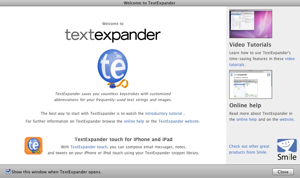 TextExpander for Mac 3.3 : Welcome screen