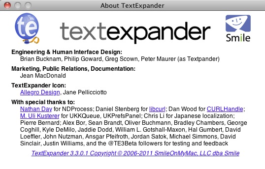 TextExpander for Mac 3.3 : About window