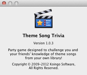 Theme Song Trivia 1.0 : About window