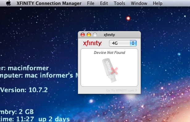 XFINITY Connection Manager 1.0 : Main window