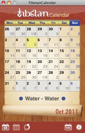 Tibetan Calendar for Mac, TibetanCalendar shows both the Solar and