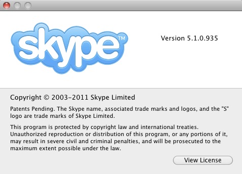 Skype 5.1 : About window