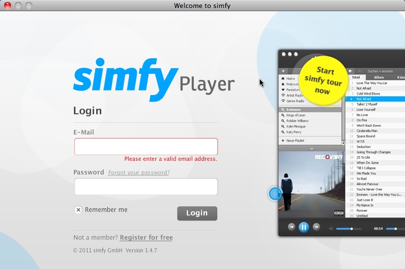 simfy 1.4 : Program Window