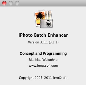 iPhoto Batch Enhancer 3.1 : About window
