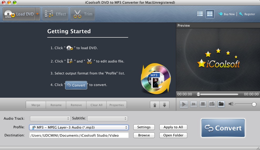 iCoolsoft DVD to MP3 Converter for Mac 5.0 : Main window
