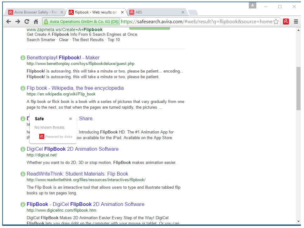 Avira Browser Safety 1.8 : Search Results' Check