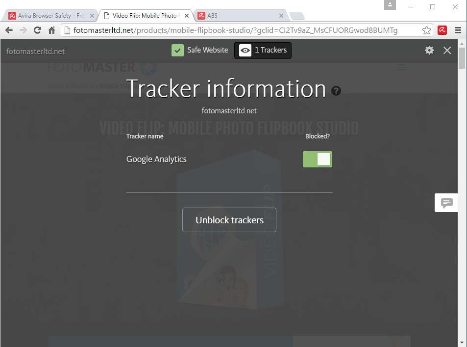 Avira Browser Safety 1.8 : Tracker Info
