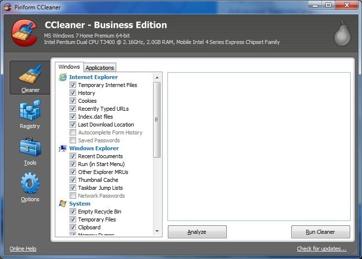 Ccleaner Business Edition 3.2 : Main Screen