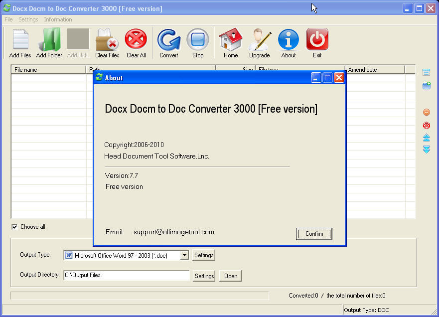 Docx Docm to Doc Converter 3000 7.7 : Main window