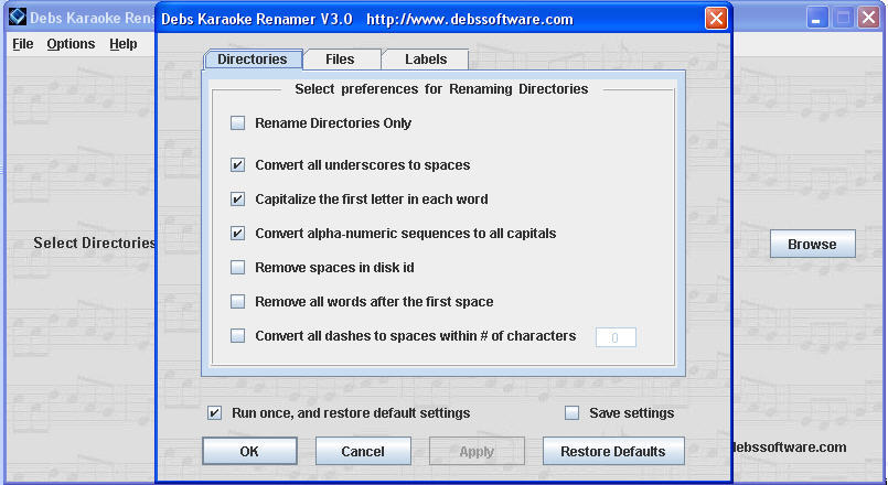 Debs Karaoke Renamer 3.0 : Directory Options