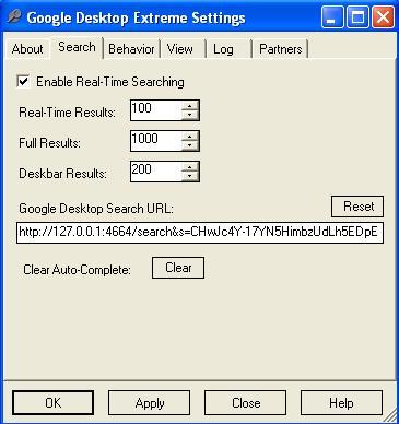 Google Desktop Extreme : Search Settings