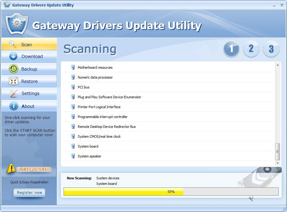 Gateway Drivers Update Utility 5.7 : Scanning Window