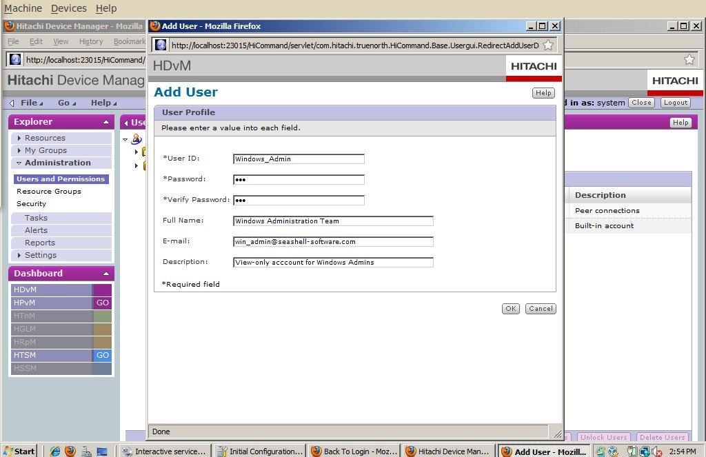 Hitachi Device Manager 6.4 : Site administration screen.