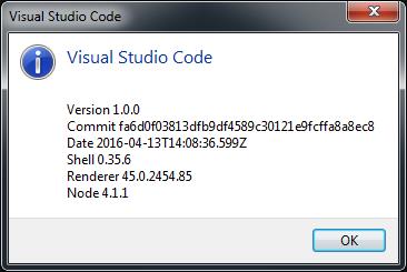 Microsoft Visual Studio Code 1.0 : Main window