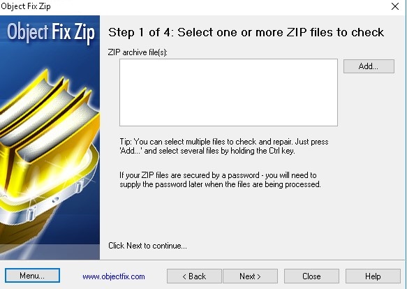 Object Fix Zip 1.8 : Main window