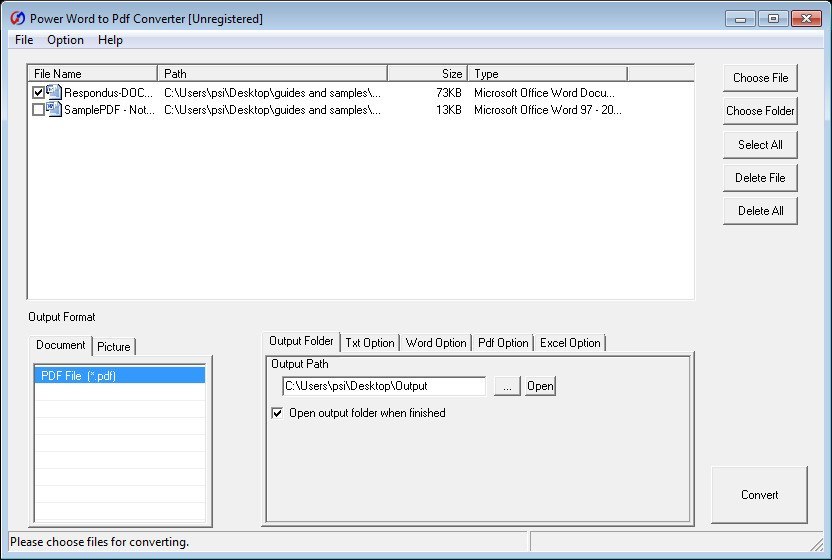 Power Word to Pdf Converter 5.8 : Output Options