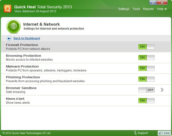 Quick Heal Total Security 14.0 : Internet & Network Settings