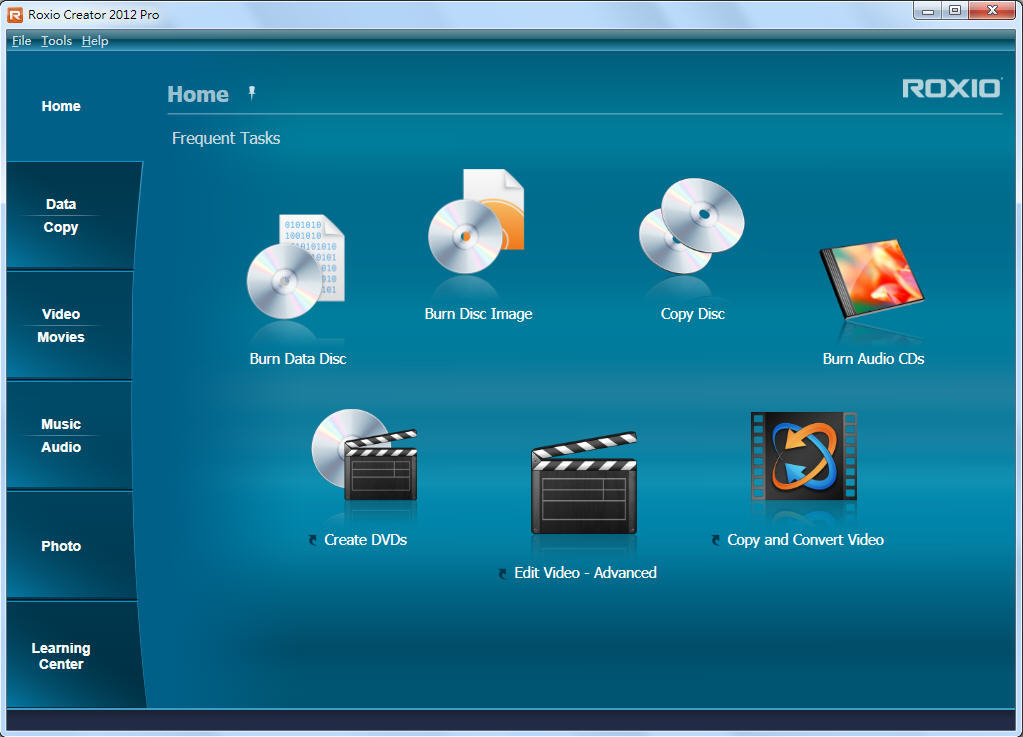 Roxio Creator 2012 Pro 12.0 : Main Window
