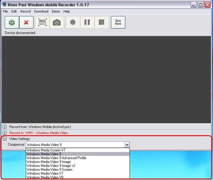 River Past Windows Mobile Recorder 1.0 : Video Settings
