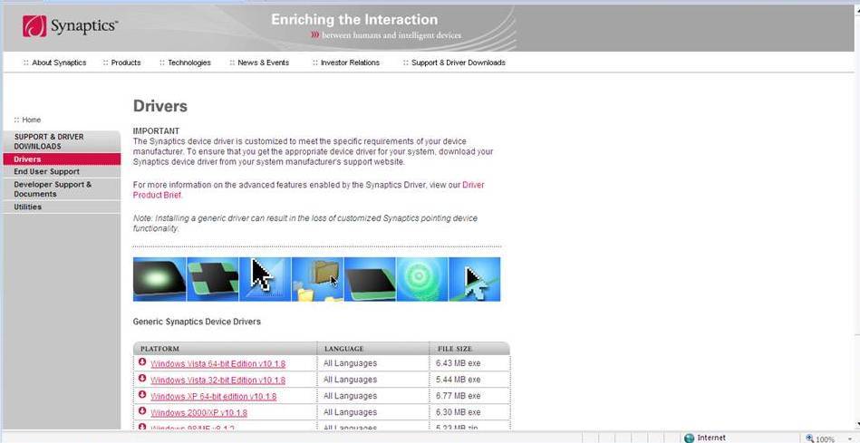 Synaptics Pointing Device Driver 10.1 : Download page