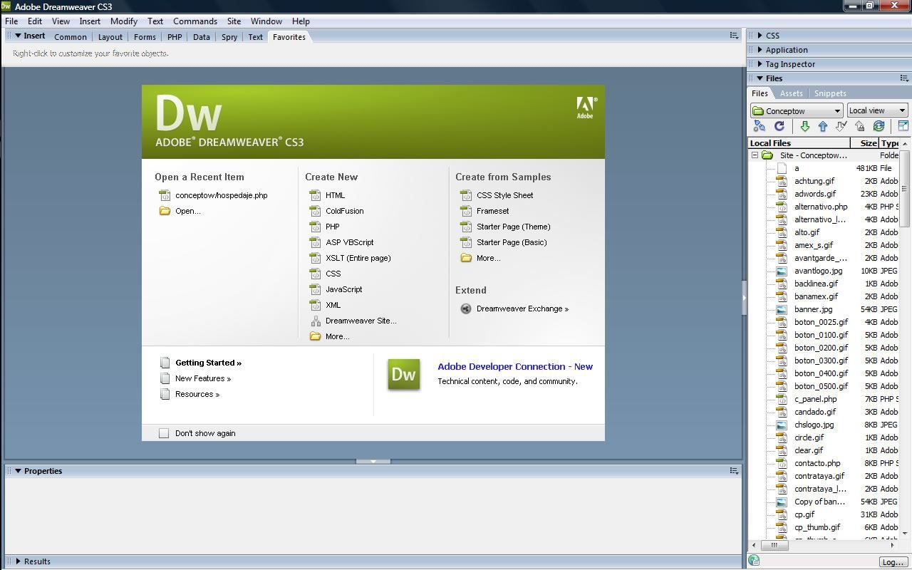 Adobe Dreamweaver 9.0 : Dreamweaver main interface