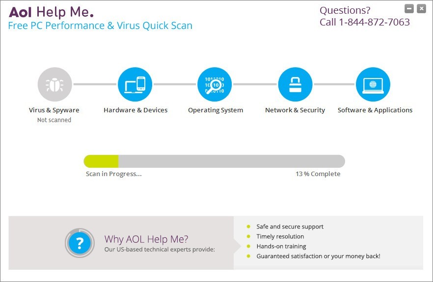 AOL Help Me Free PC Performance and Virus Quick Scan 1.0 : Scanning Window