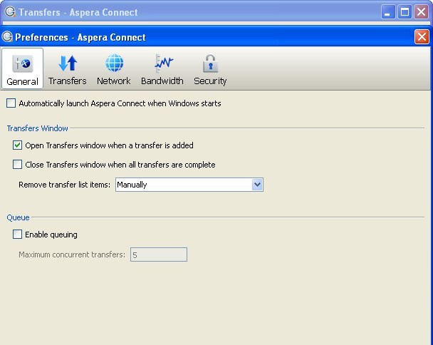 Aspera Connect 2.8 : Main window
