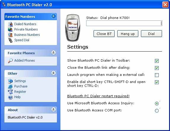 Bluetooth PC Dialer 2.0 : Main Window