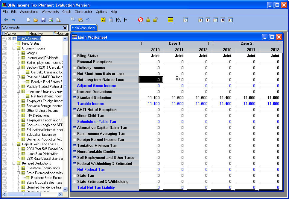 BNA Income Tax Planner 2010.5 : Main window