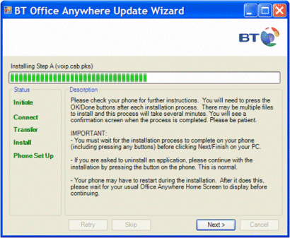 BT Office Anywhere S620 Update Wizard 1.0 : Main window