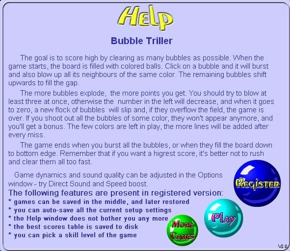 Bubble Thriller 2.0 : Help