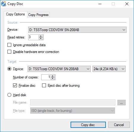 CDBurnerXP 4.5 : Copy Disc