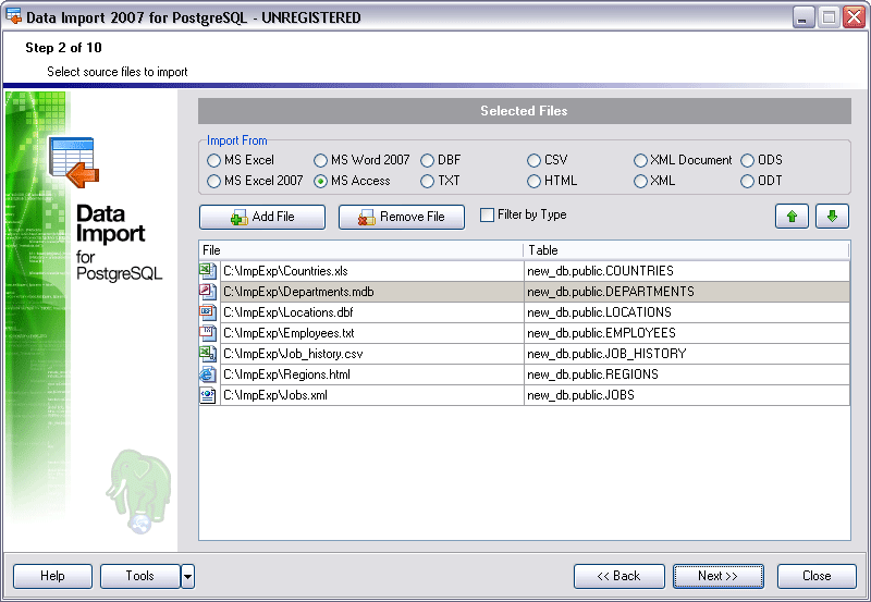 EMS Data Import 2007 for PostgreSQL 3.0 : Main Window