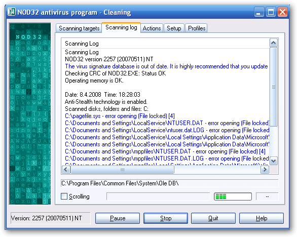 ESET NOD32 Antivirus 2.7 : NOD32 Scanner in action